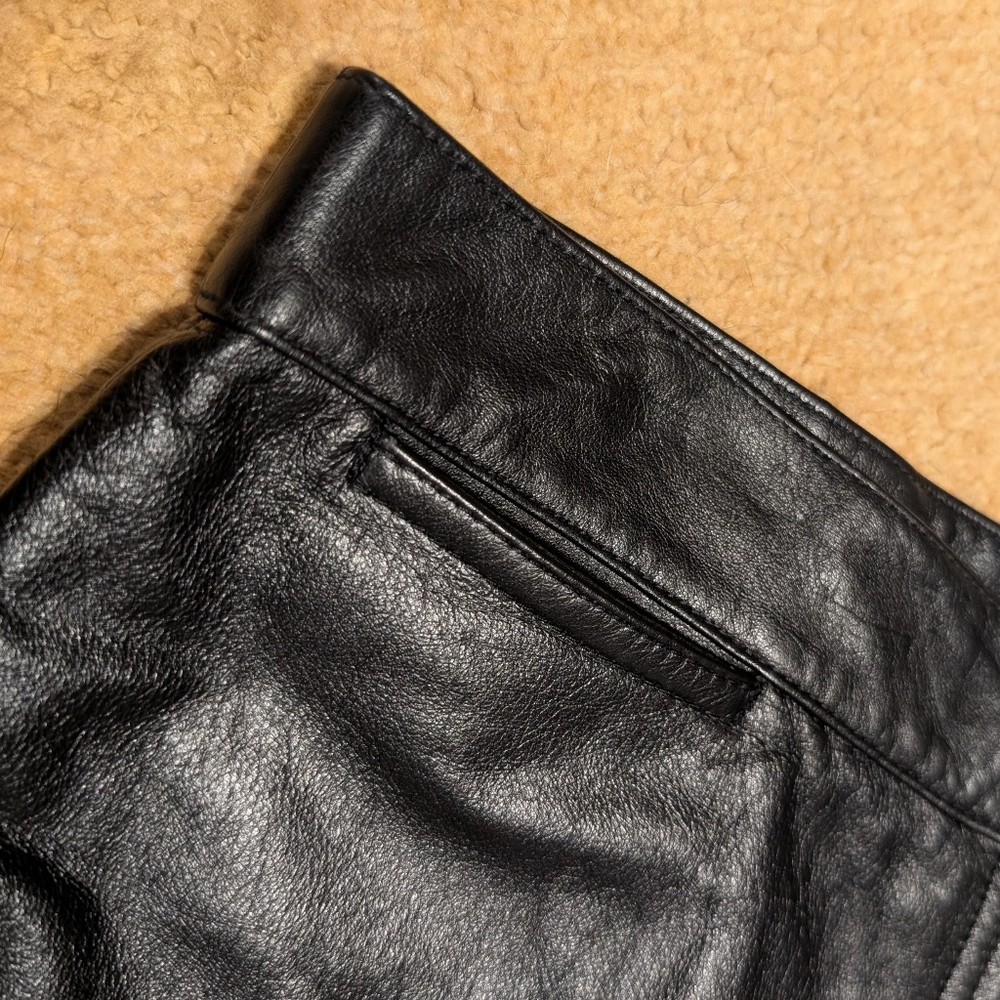 Vintage Lauren Ralph Lauren Black Lambskin Leather Pants High Rise Straight 12 - Picture 3 of 7